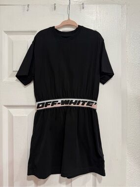 Off-White Black Logo-Waist Short Sleeve Dress